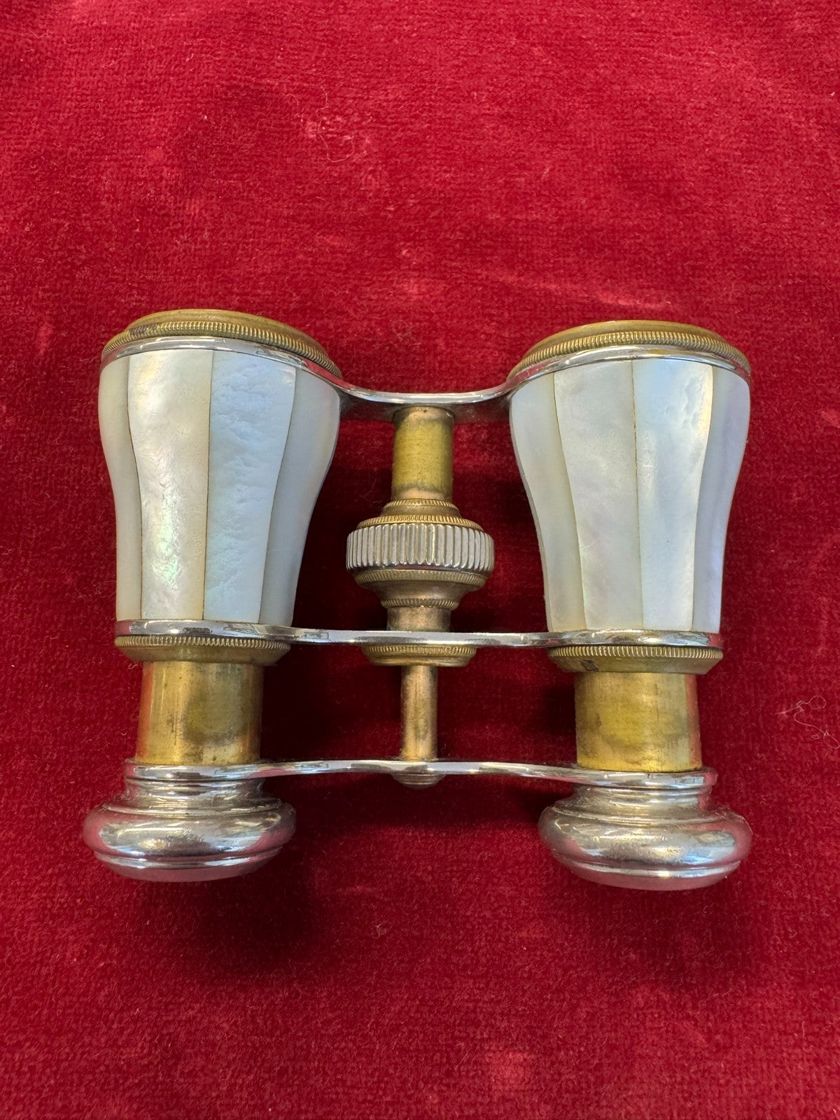 Antikes Fernglas Messing mit Perlmutt mit Tasche