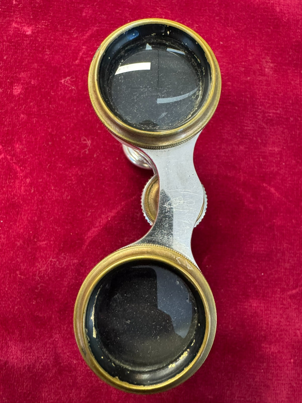 Antikes Fernglas Messing mit Perlmutt mit Tasche
