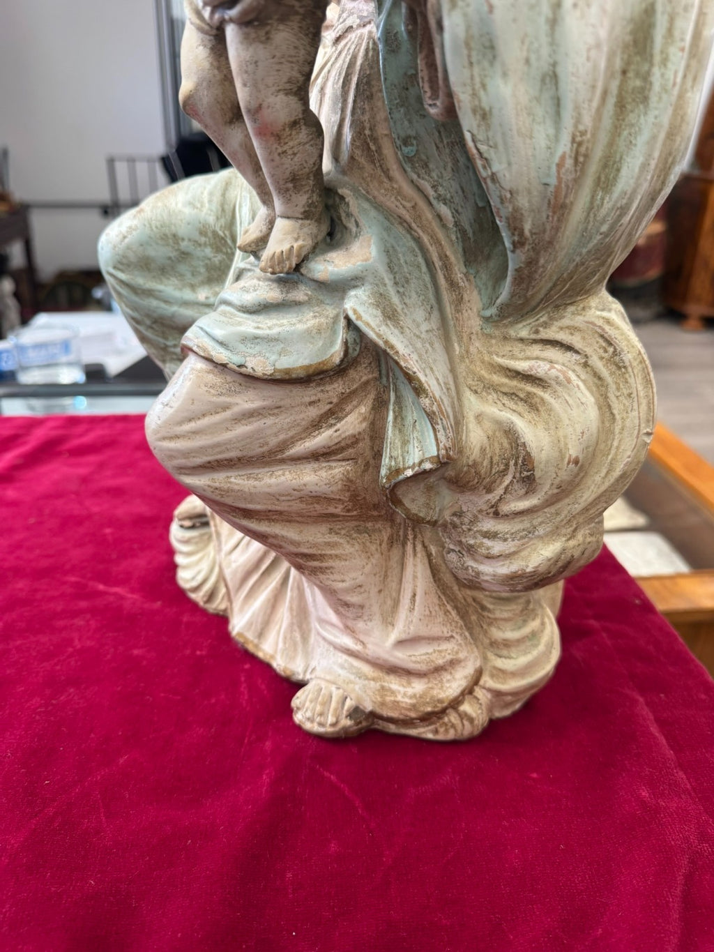 Antike Heiligenfigur Neapel 19 tes Jh Terracotta handbemalt Heilige Maria Jesus