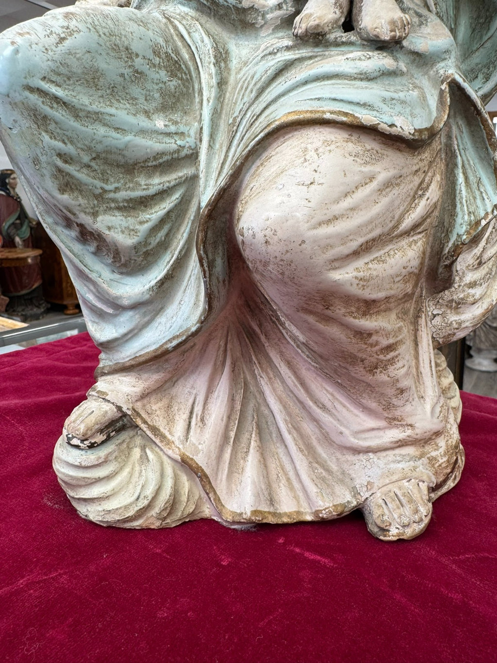 Antike Heiligenfigur Neapel 19 tes Jh Terracotta handbemalt Heilige Maria Jesus