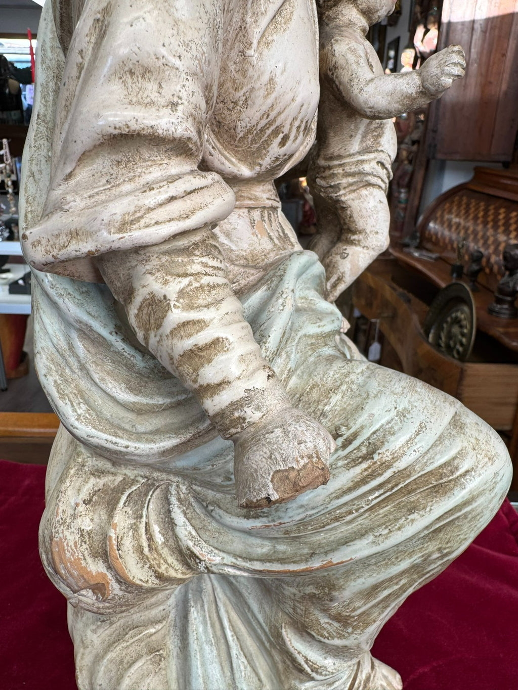 Antike Heiligenfigur Neapel 19 tes Jh Terracotta handbemalt Heilige Maria Jesus