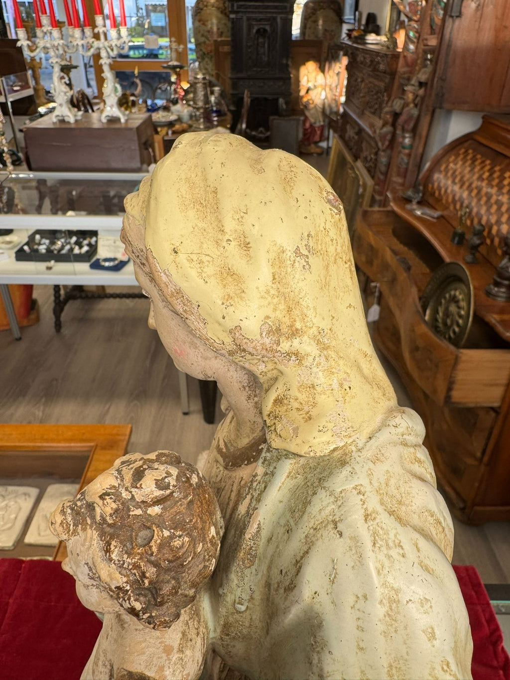 Antike Heiligenfigur Neapel 19 tes Jh Terracotta handbemalt Heilige Maria Jesus