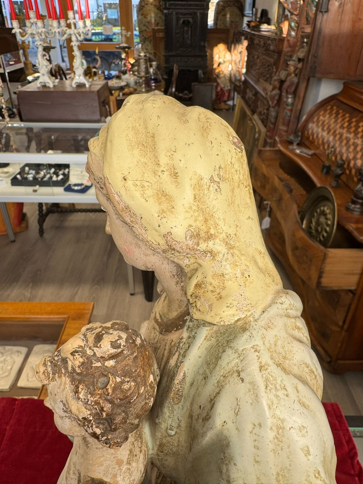 Antike Heiligenfigur Neapel 19 tes Jh Terracotta handbemalt Heilige Maria Jesus