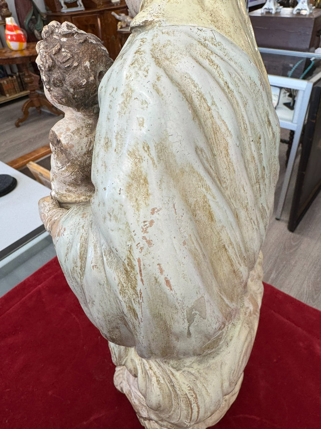 Antike Heiligenfigur Neapel 19 tes Jh Terracotta handbemalt Heilige Maria Jesus