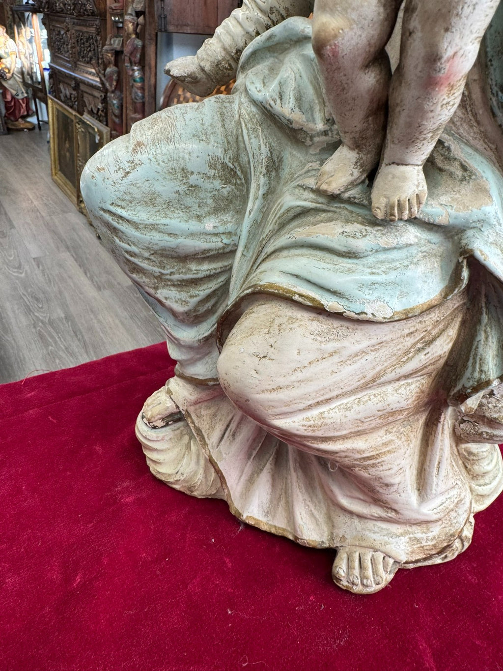 Antike Heiligenfigur Neapel 19 tes Jh Terracotta handbemalt Heilige Maria Jesus