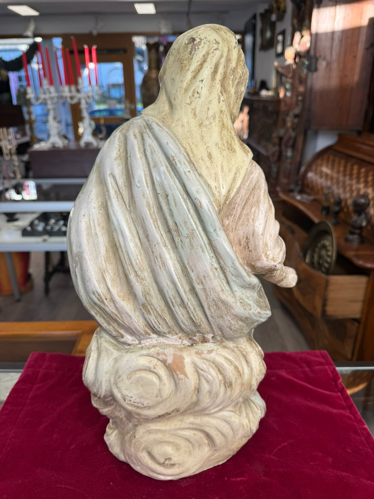Antike Heiligenfigur Neapel 19 tes Jh Terracotta handbemalt Heilige Maria Jesus