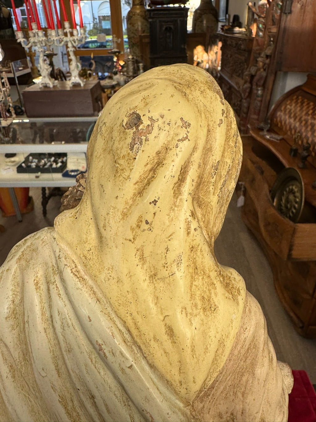 Antike Heiligenfigur Neapel 19 tes Jh Terracotta handbemalt Heilige Maria Jesus