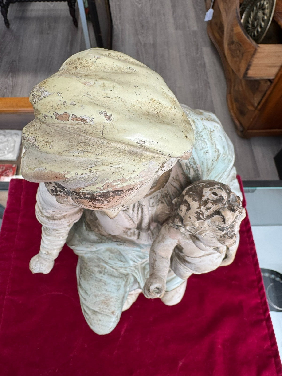 Antike Heiligenfigur Neapel 19 tes Jh Terracotta handbemalt Heilige Maria Jesus