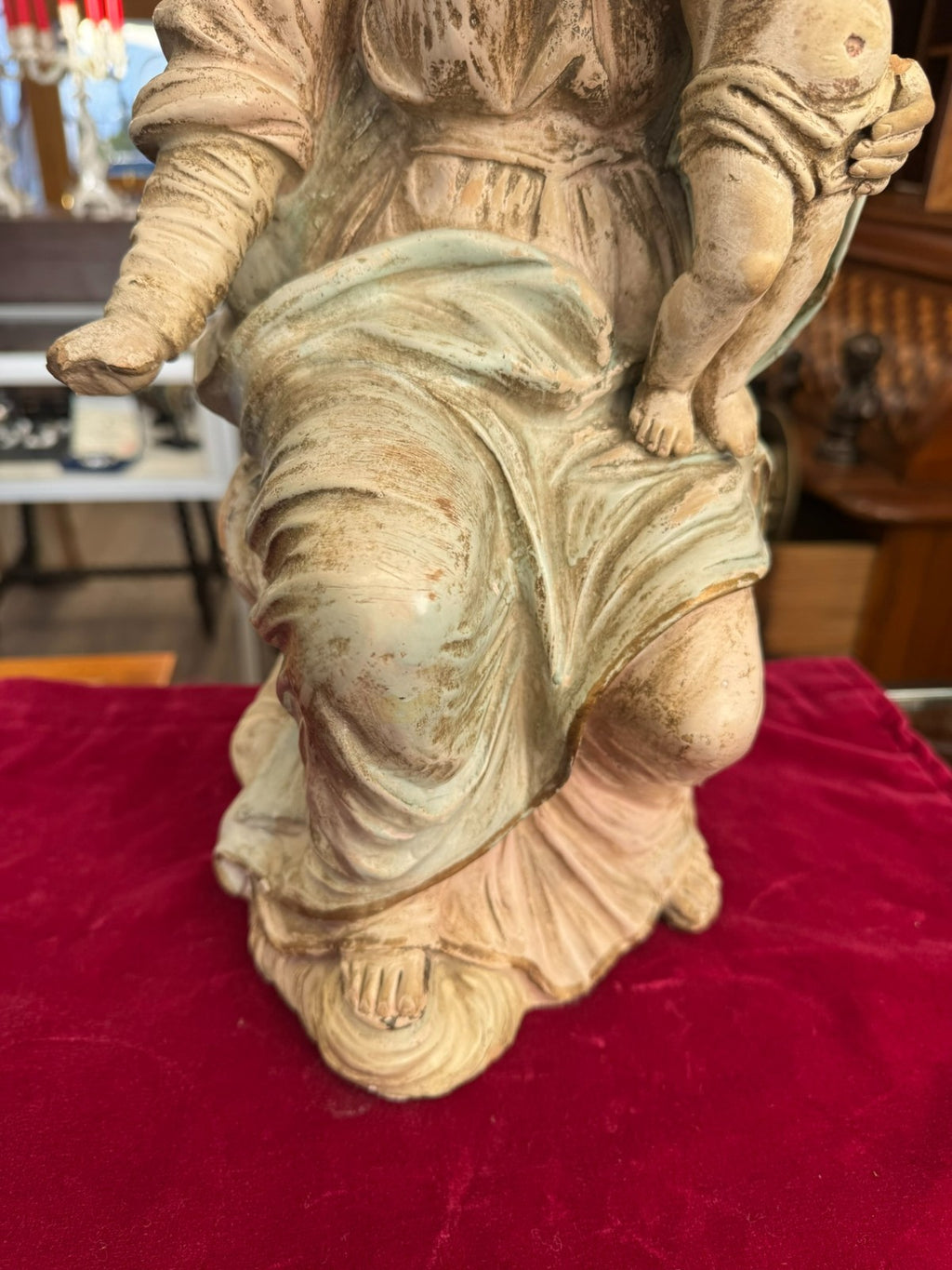 Antike Heiligenfigur Neapel 19 tes Jh Terracotta handbemalt Heilige Maria Jesus