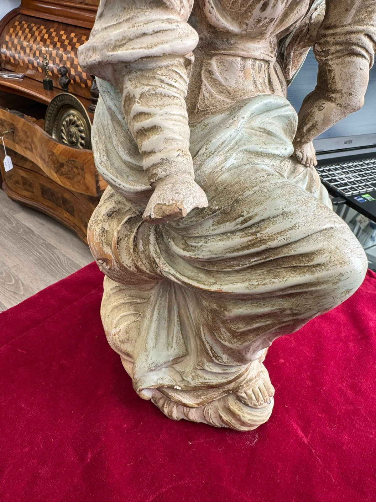 Antike Heiligenfigur Neapel 19 tes Jh Terracotta handbemalt Heilige Maria Jesus