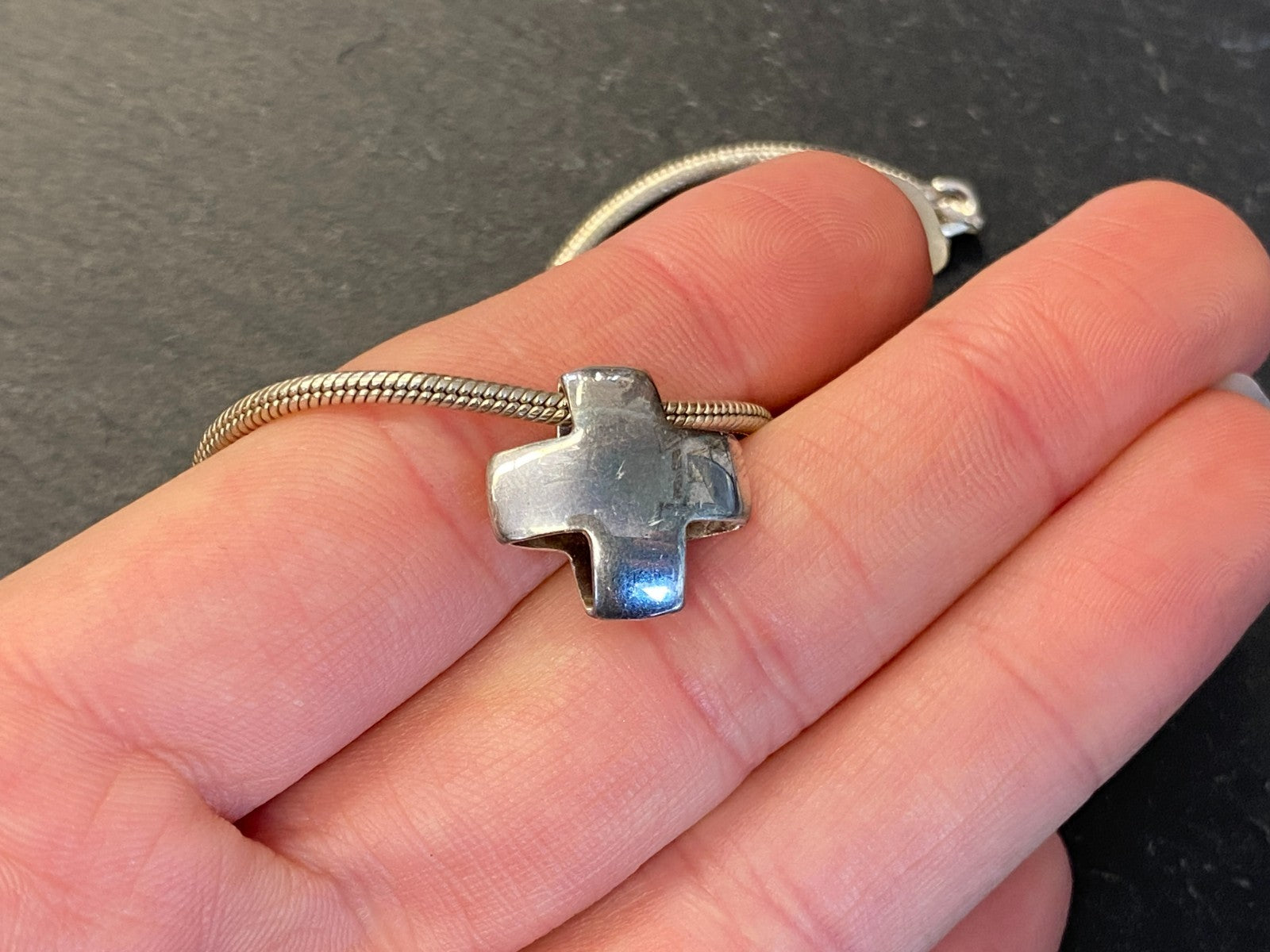Halskette Kette Schlangenkette Sterling Silber 925 45,1cm mit Kreuz Anhänger