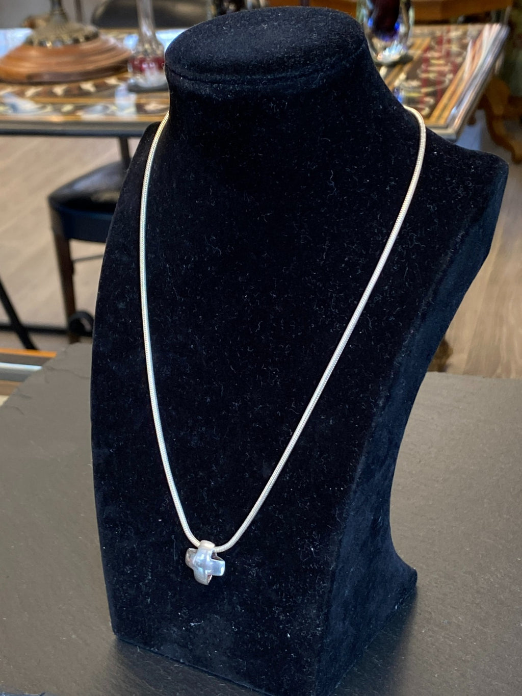 HALSKETTE KETTE SCHLANGENKETTE STERLING SILBER 925 45,1cm MIT KREUZ ANHÄNGER