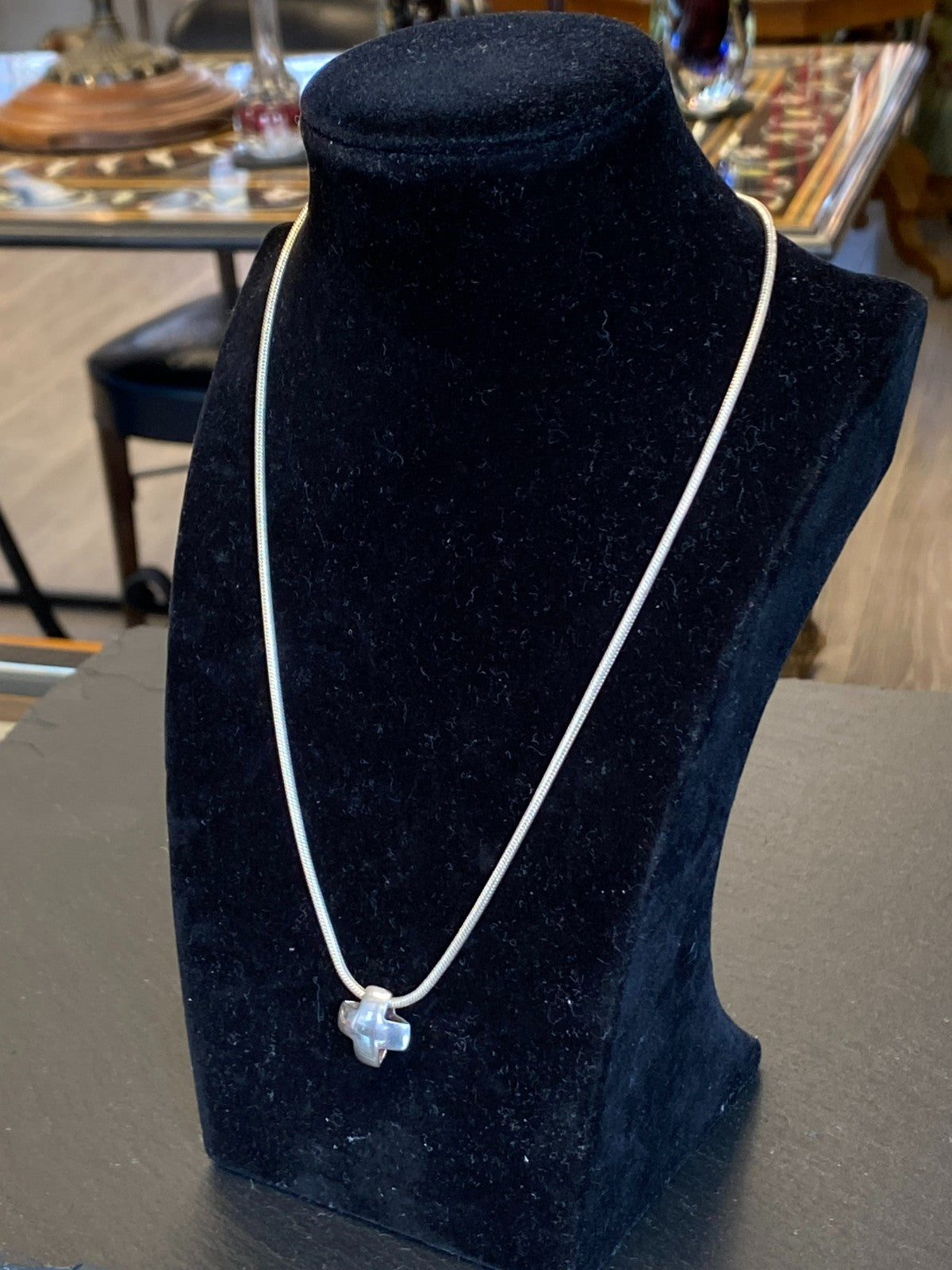 HALSKETTE KETTE SCHLANGENKETTE STERLING SILBER 925 45,1cm MIT KREUZ ANHÄNGER