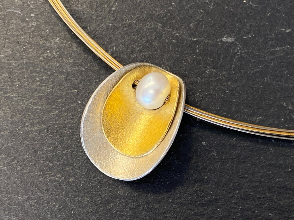 Collier Sonnenschein aus Sterling Silber Bicolor mit Perle