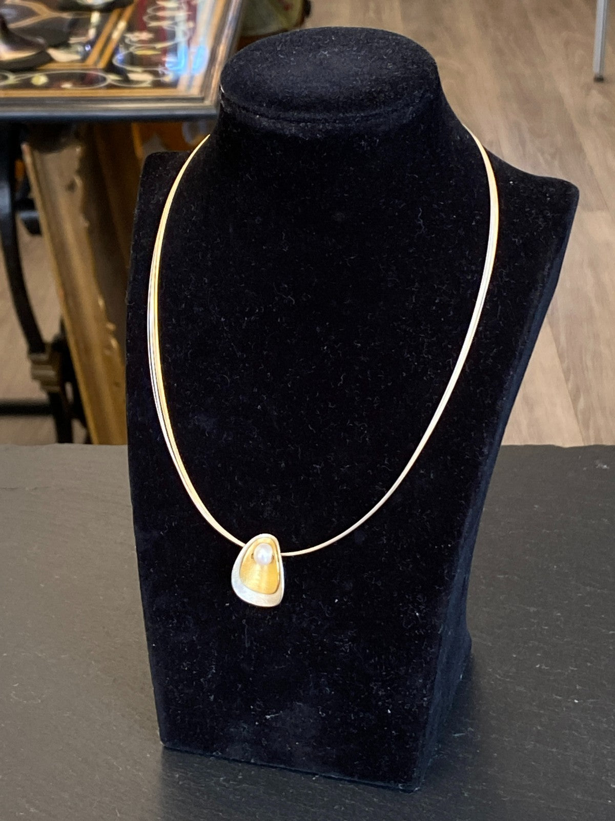 COLLIER SONNENSCHEIN AUS STERLING SILBER BICOLOR MIT PERLE
