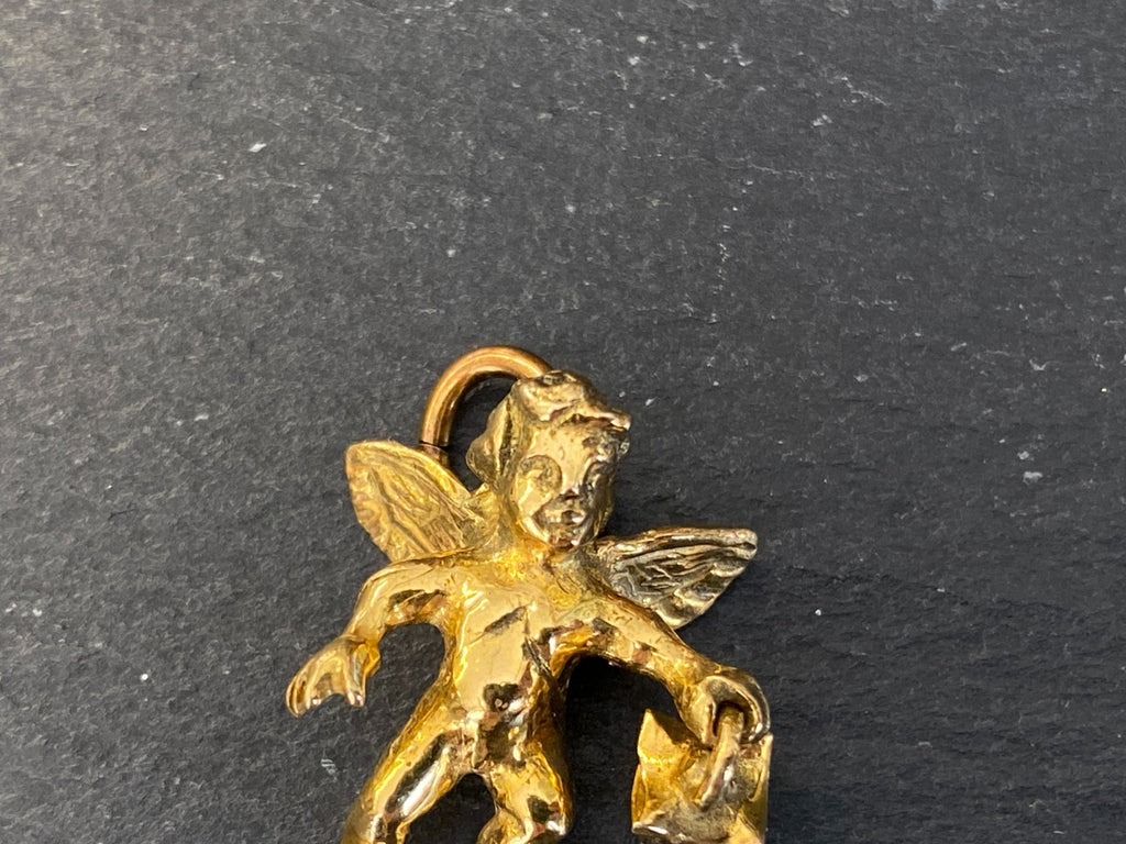 Anhänger Putti mit Laterne Metall vergoldet