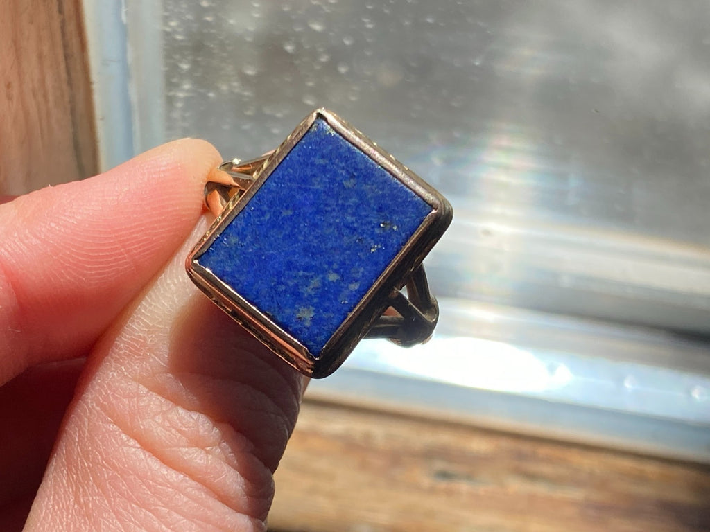 Vintage Herrenring Statement Ring Gold 585 mit Lapislazuli Grösse 58 7,65g
