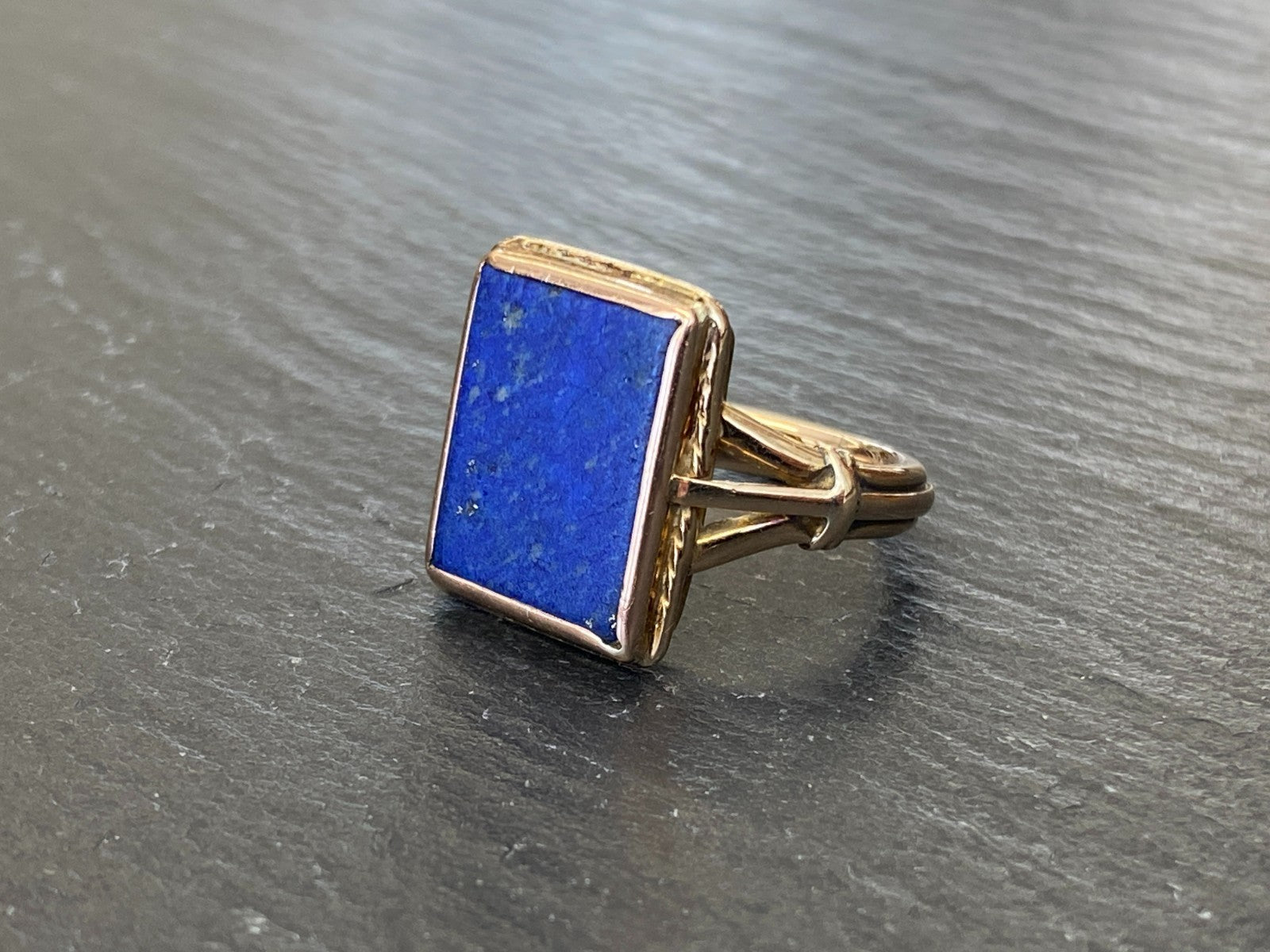 VINTAGE HERRENRING STATEMENT RING GOLD 585 MIT LAPISLAZULI GRÖSSE 58 7,65g