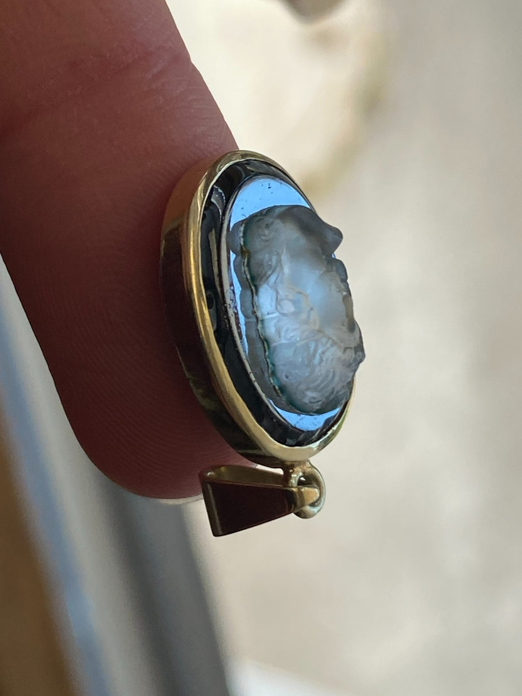 Vintage Anhänger Gelbgold Gold 14K 585 mit Glas Kamee Gemme 3,29g