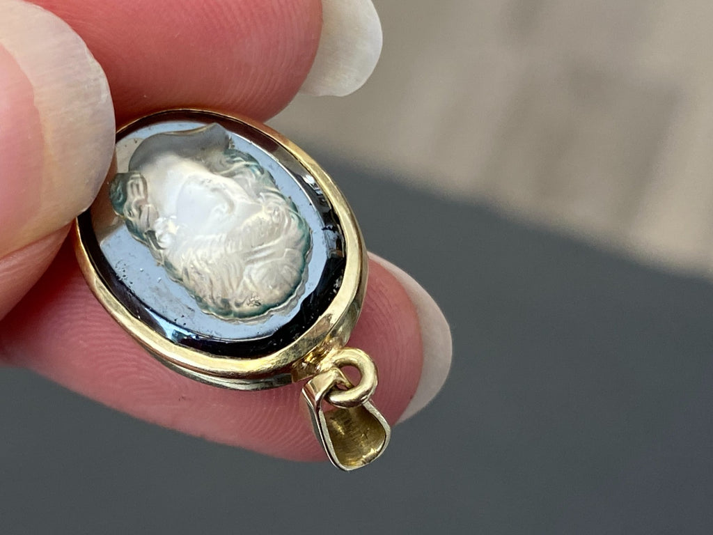 Vintage Anhänger Gelbgold Gold 14K 585 mit Glas Kamee Gemme 3,29g