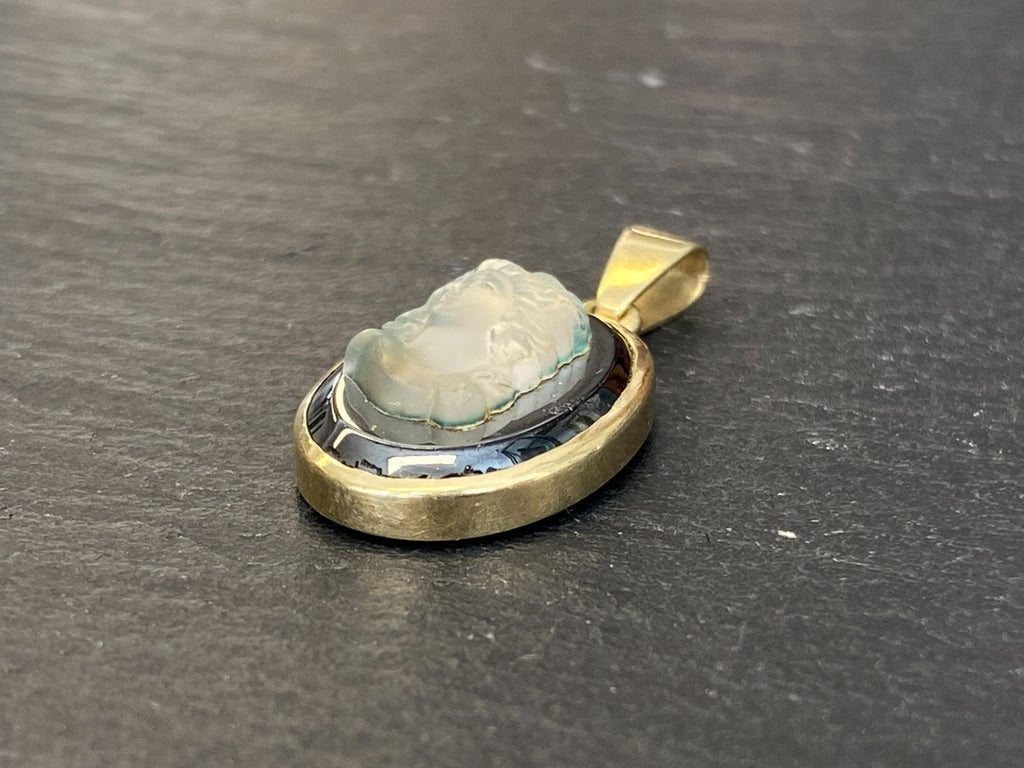 Vintage Anhänger Gelbgold Gold 14K 585 mit Glas Kamee Gemme 3,29g