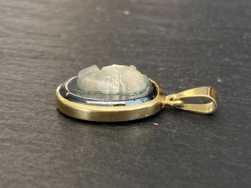 Vintage Anhänger Gelbgold Gold 14K 585 mit Glas Kamee Gemme 3,29g