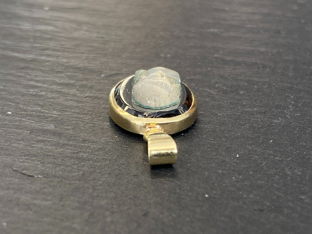 Vintage Anhänger Gelbgold Gold 14K 585 mit Glas Kamee Gemme 3,29g