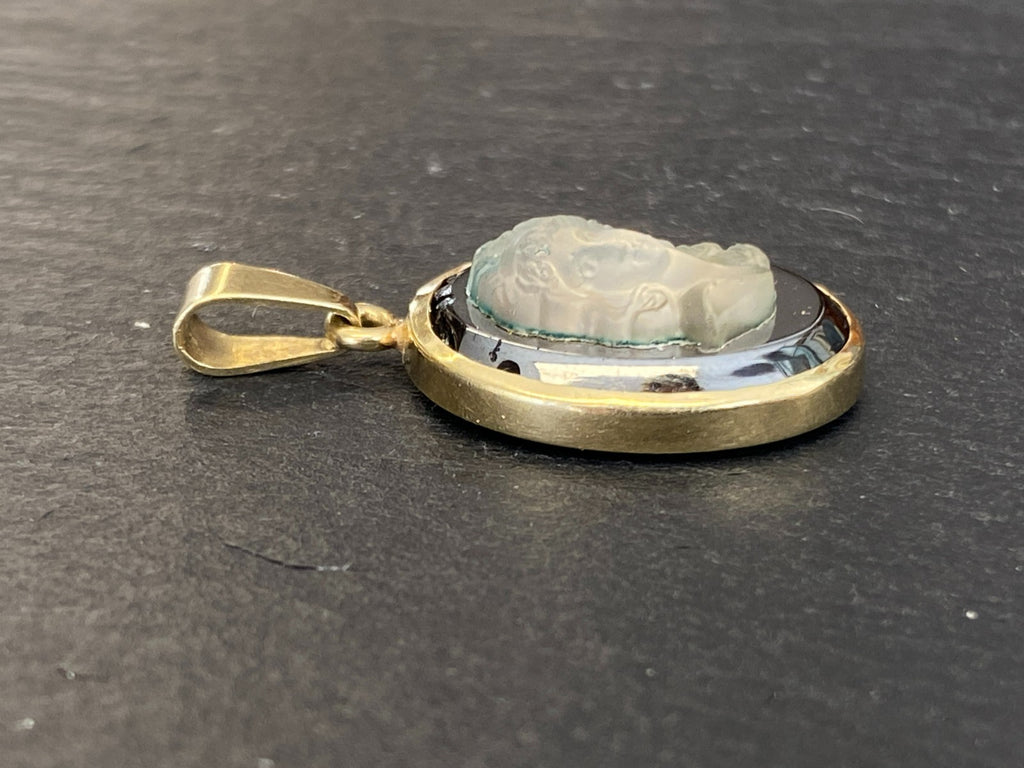 Vintage Anhänger Gelbgold Gold 14K 585 mit Glas Kamee Gemme 3,29g