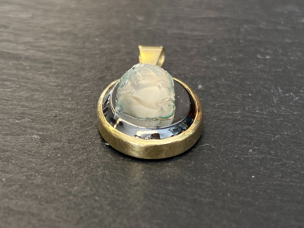 Vintage Anhänger Gelbgold Gold 14K 585 mit Glas Kamee Gemme 3,29g