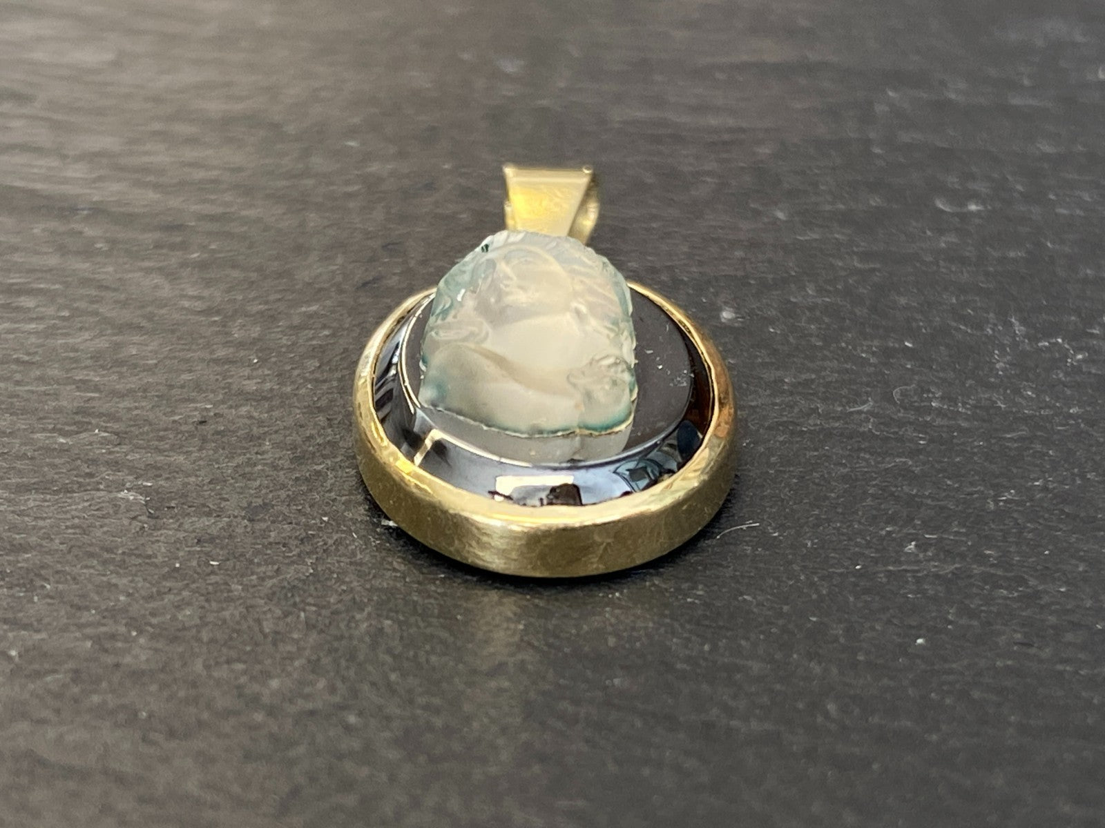Vintage Anhänger Gelbgold Gold 14K 585 mit Glas Kamee Gemme 3,29g