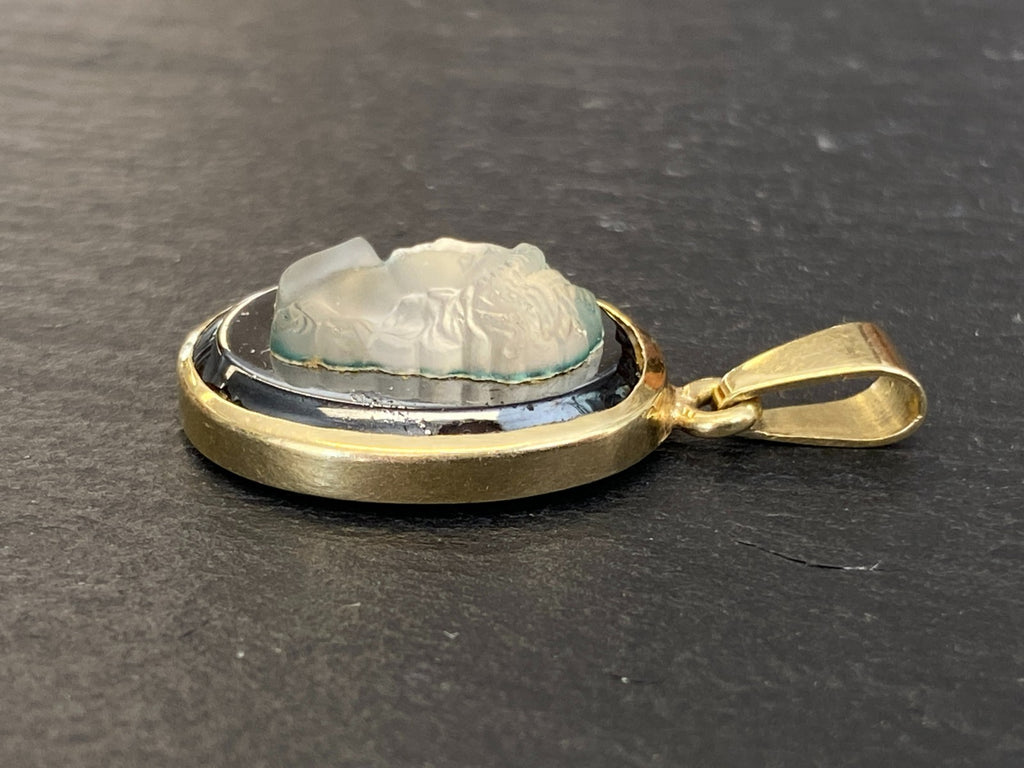 Vintage Anhänger Gelbgold Gold 14K 585 mit Glas Kamee Gemme 3,29g