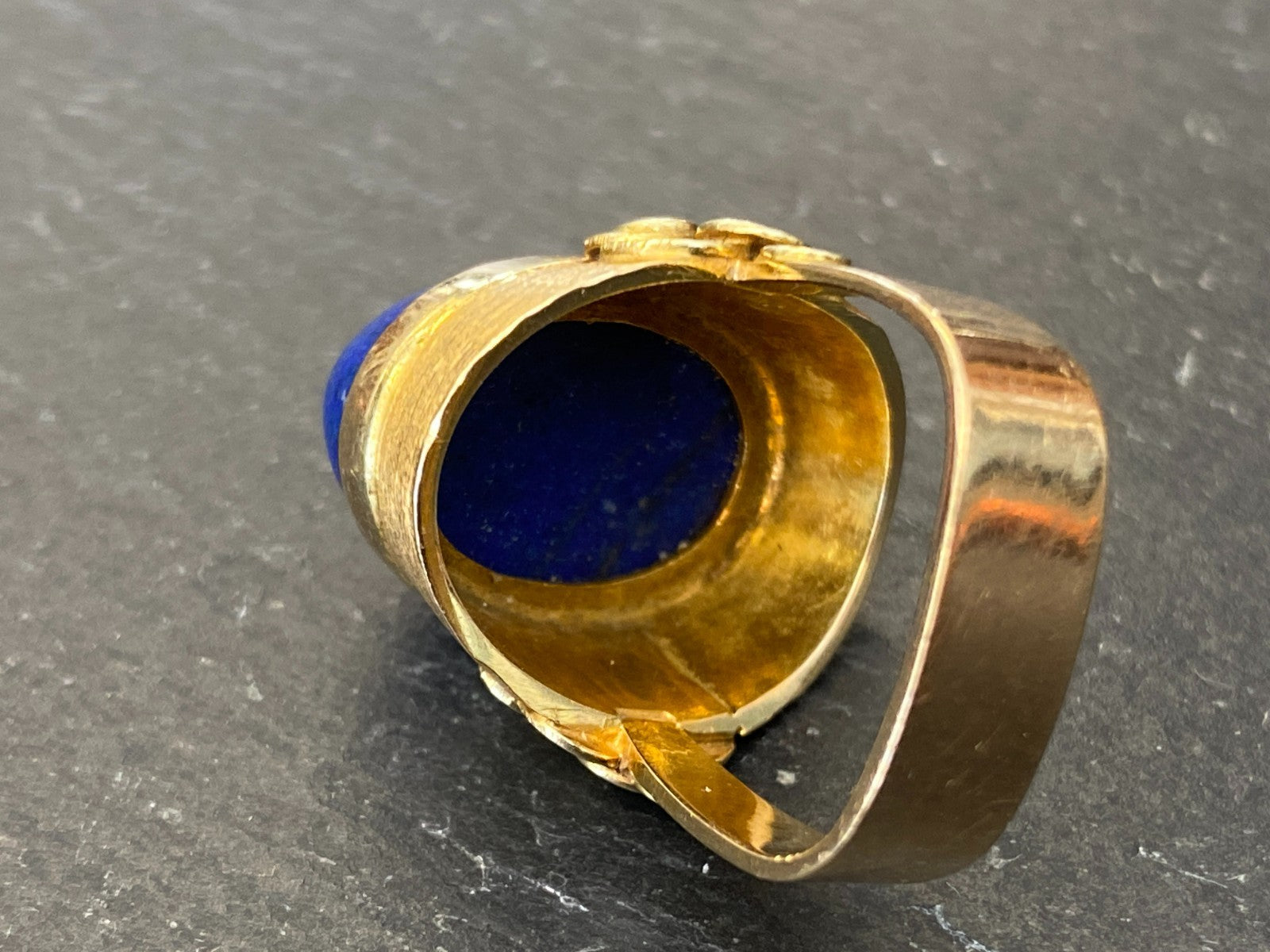 Vintage Ring Gold 585 mit Grossem Lapislazuli Grösse 53 10,84g Statement Ring