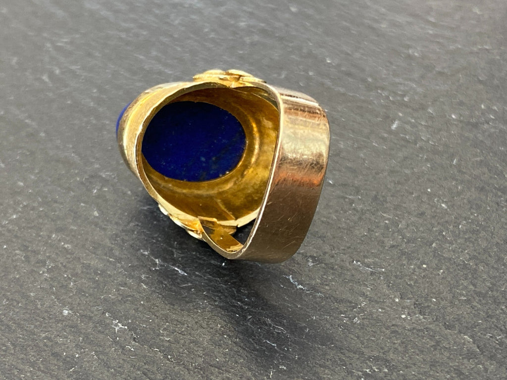 Vintage Ring Gold 585 mit Grossem Lapislazuli Grösse 53 10,84g Statement Ring