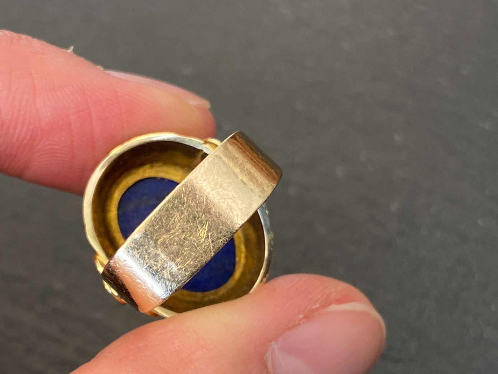 Vintage Ring Gold 585 mit Grossem Lapislazuli Grösse 53 10,84g Statement Ring