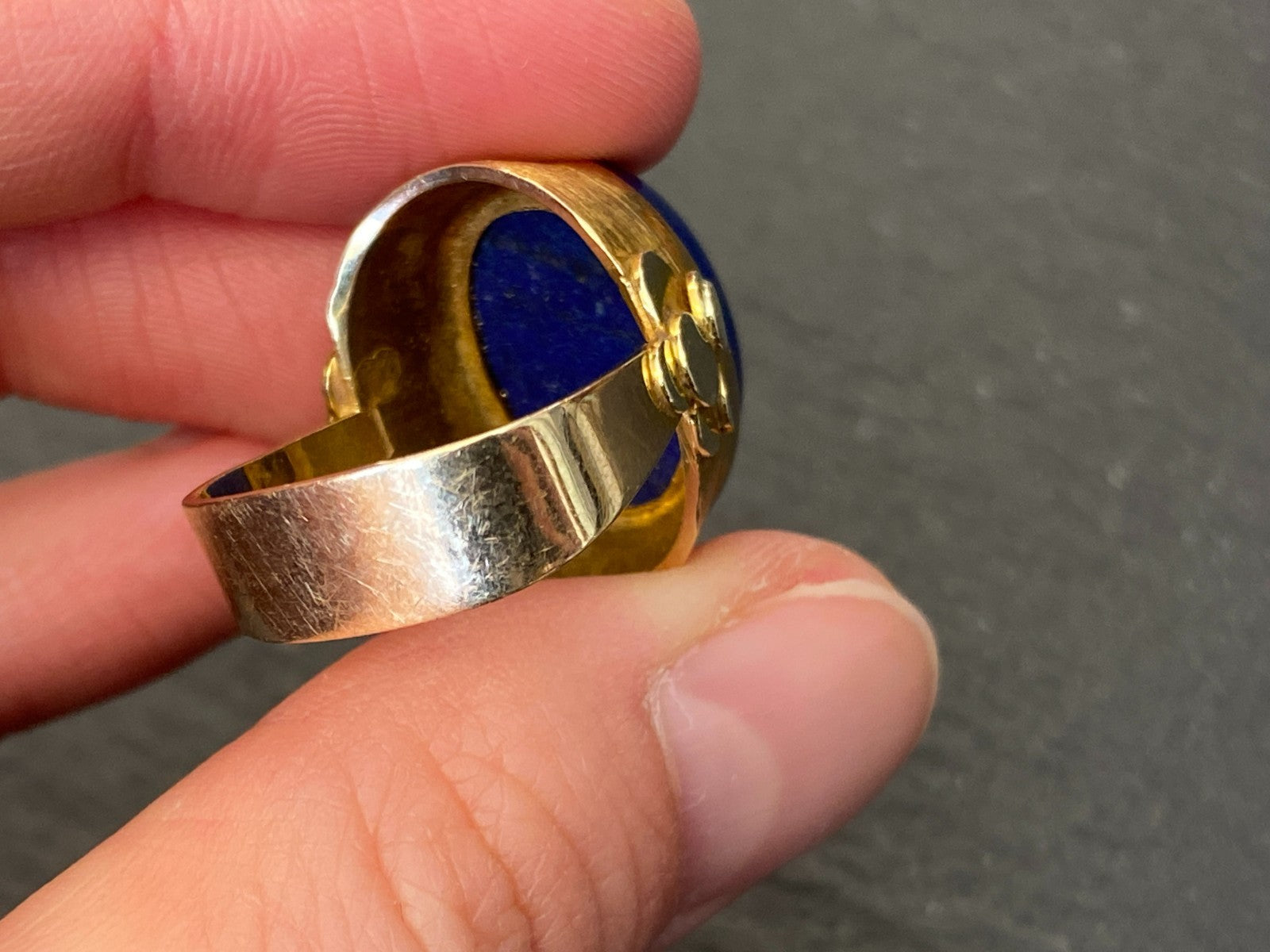 Vintage Ring Gold 585 mit Grossem Lapislazuli Grösse 53 10,84g Statement Ring