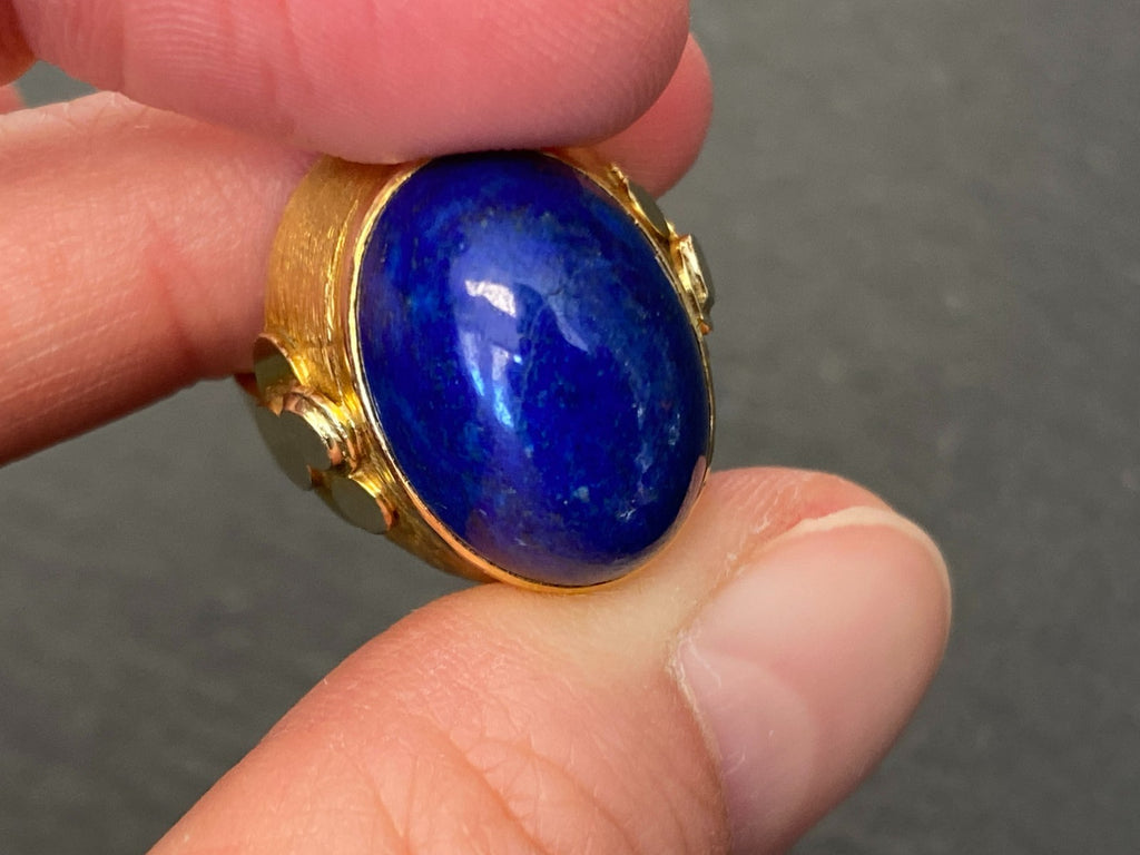 Vintage Ring Gold 585 mit Grossem Lapislazuli Grösse 53 10,84g Statement Ring