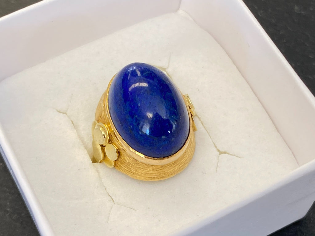 Vintage Ring Gold 585 mit Grossem Lapislazuli Grösse 53 10,84g Statement Ring