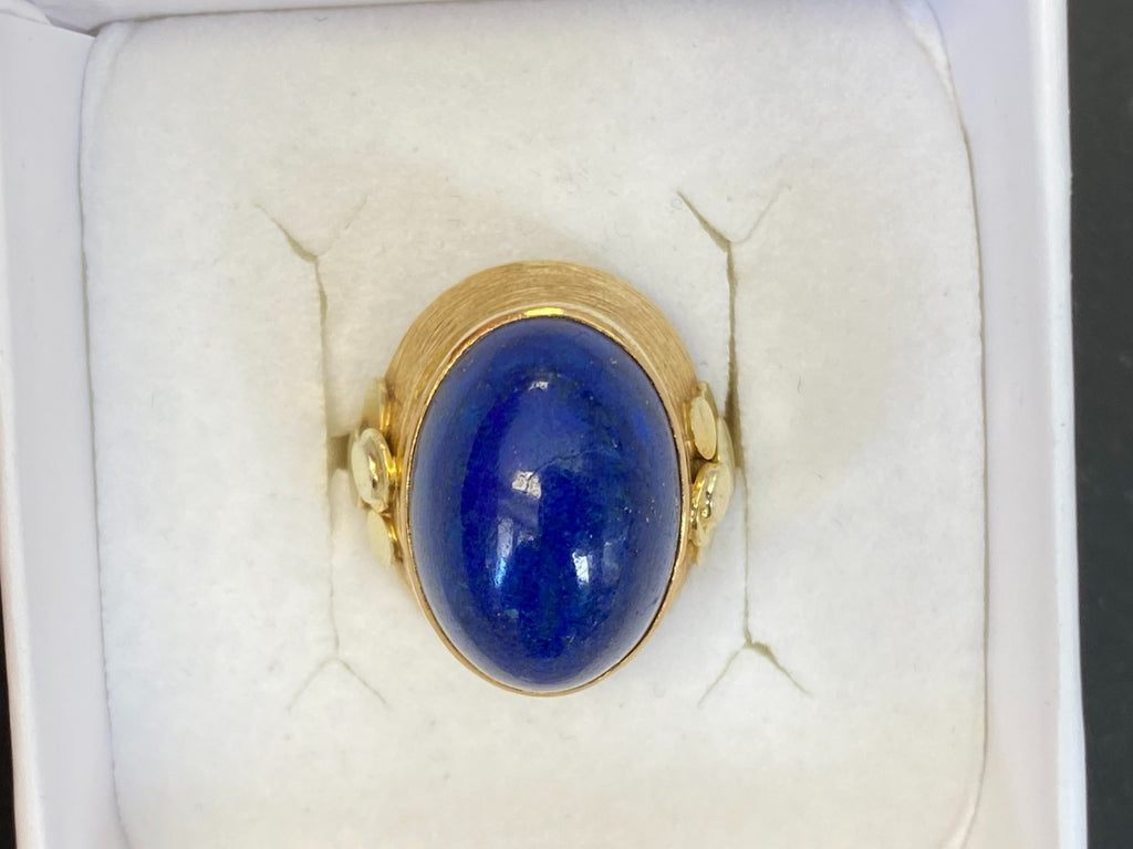 Vintage Ring Gold 585 mit Grossem Lapislazuli Grösse 53 10,84g Statement Ring