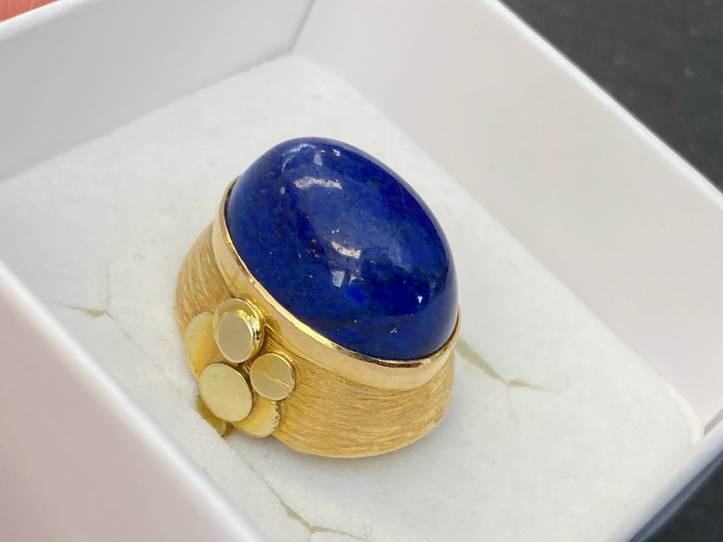 Vintage Ring Gold 585 mit Grossem Lapislazuli Grösse 53 10,84g Statement Ring