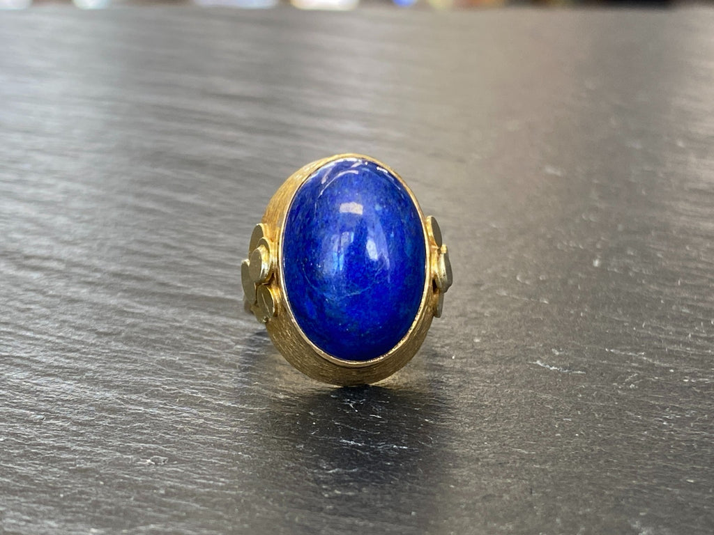 Vintage Ring Gold 585 mit Grossem Lapislazuli Grösse 53 10,84g Statement Ring