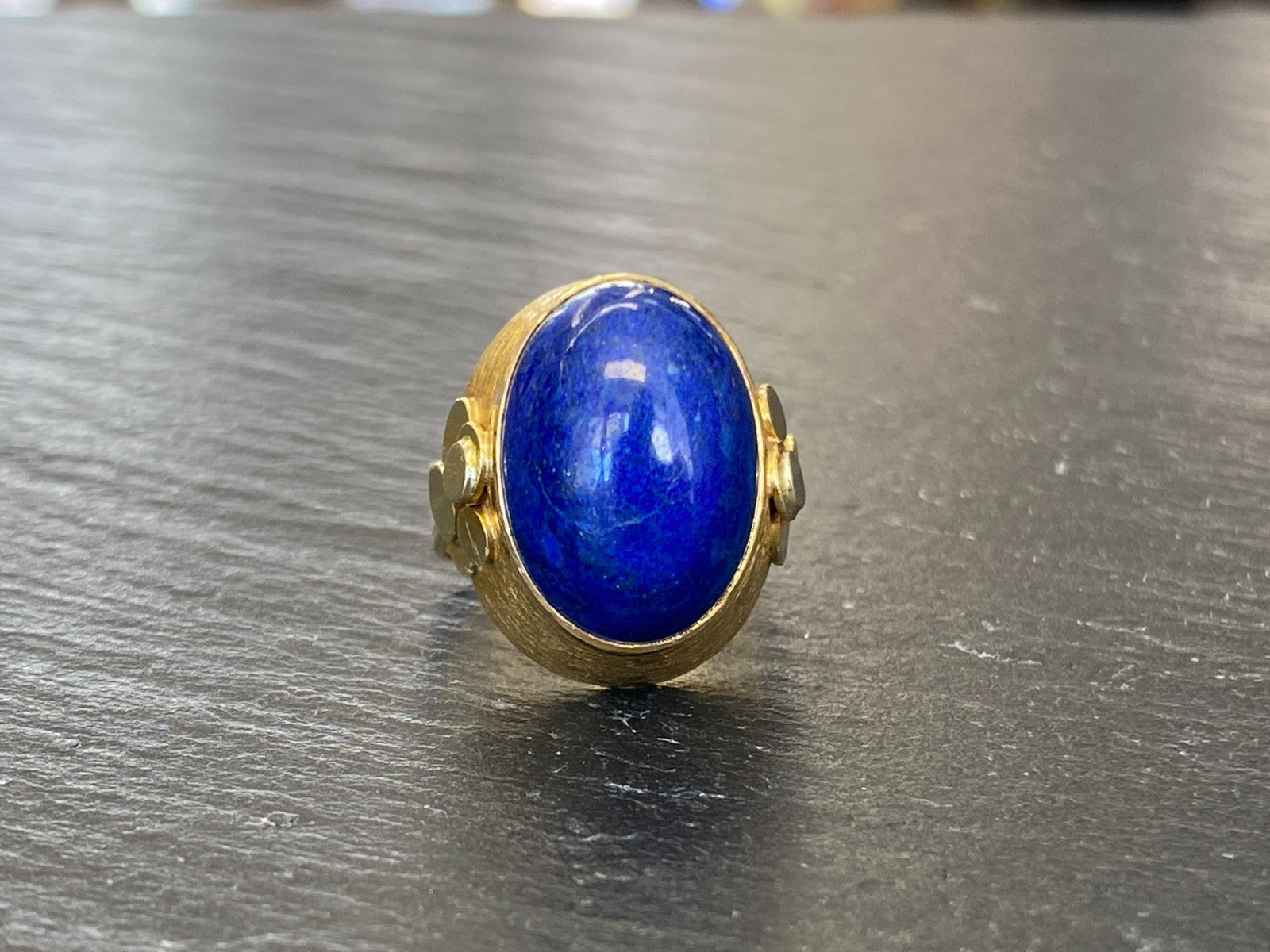 Vintage Ring Gold 585 mit Grossem Lapislazuli Grösse 53 10,84g Statement Ring