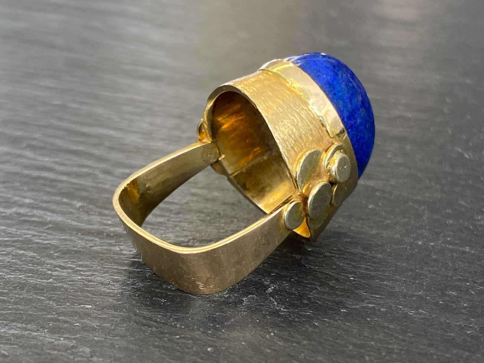 Vintage Ring Gold 585 mit Grossem Lapislazuli Grösse 53 10,84g Statement Ring