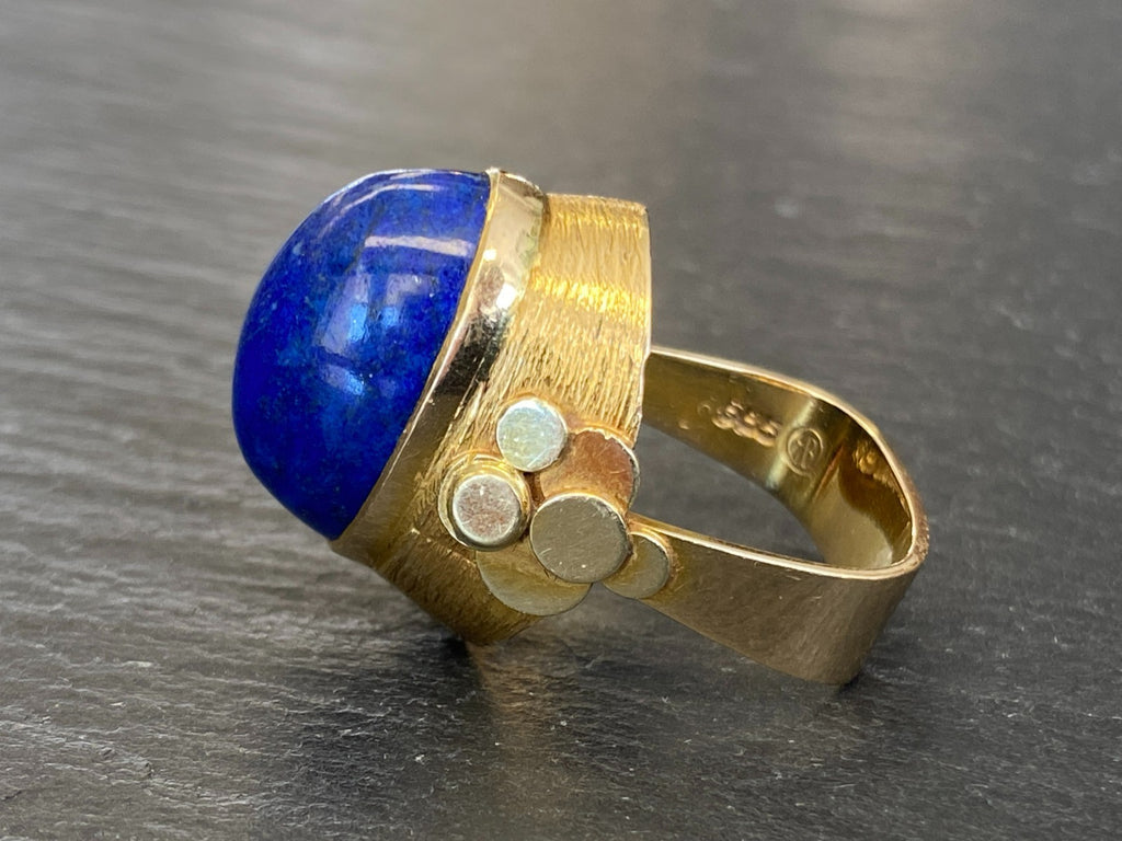 Vintage Ring Gold 585 mit Grossem Lapislazuli Grösse 53 10,84g Statement Ring