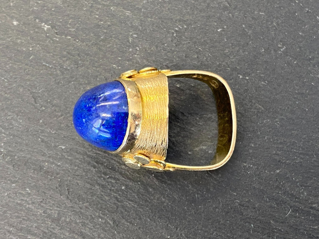 Vintage Ring Gold 585 mit Grossem Lapislazuli Grösse 53 10,84g Statement Ring