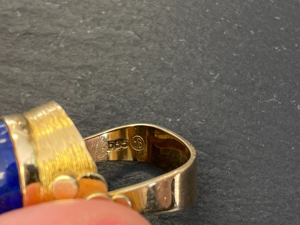 Vintage Ring Gold 585 mit Grossem Lapislazuli Grösse 53 10,84g Statement Ring
