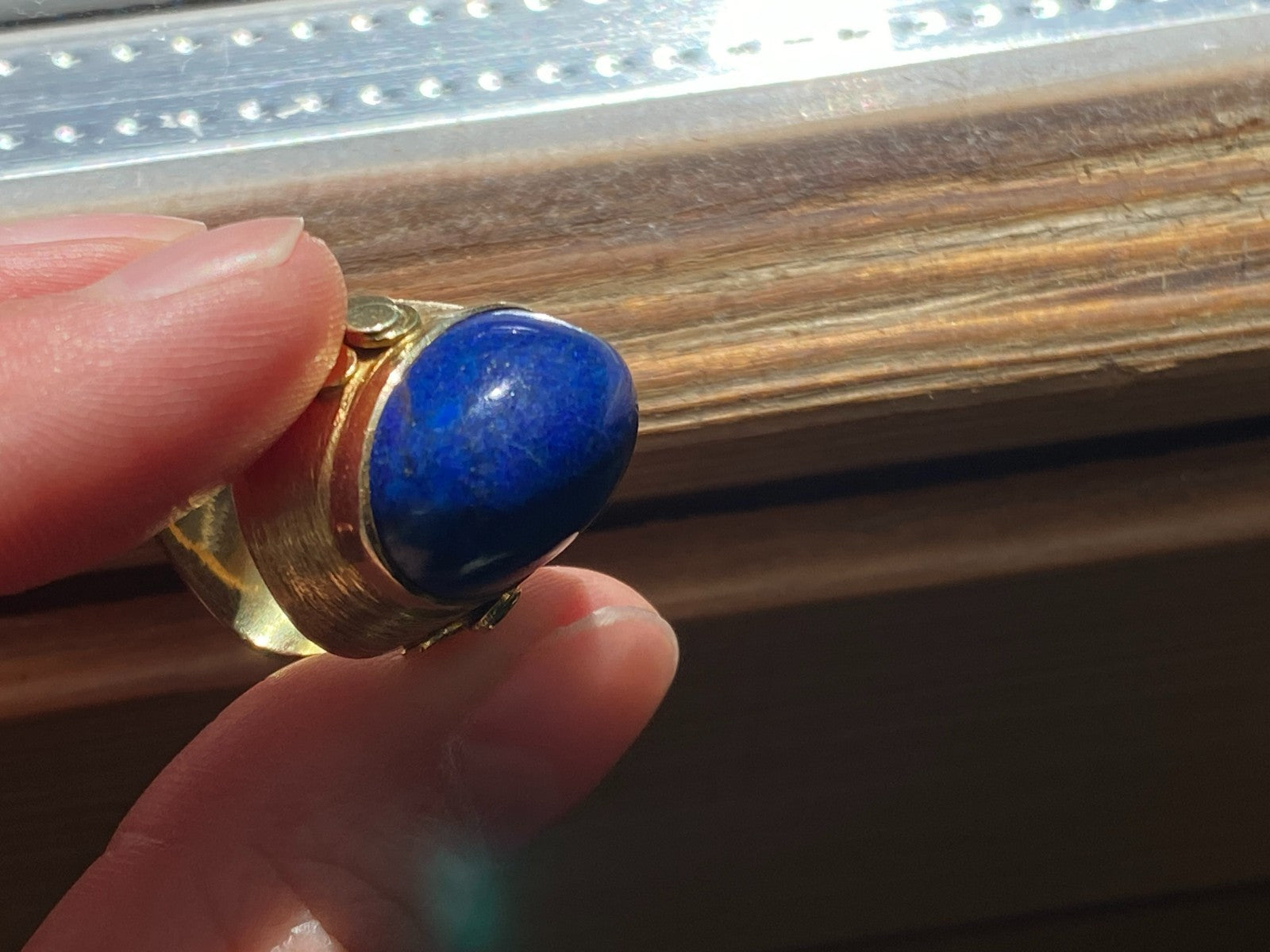 Vintage Ring Gold 585 mit Grossem Lapislazuli Grösse 53 10,84g Statement Ring