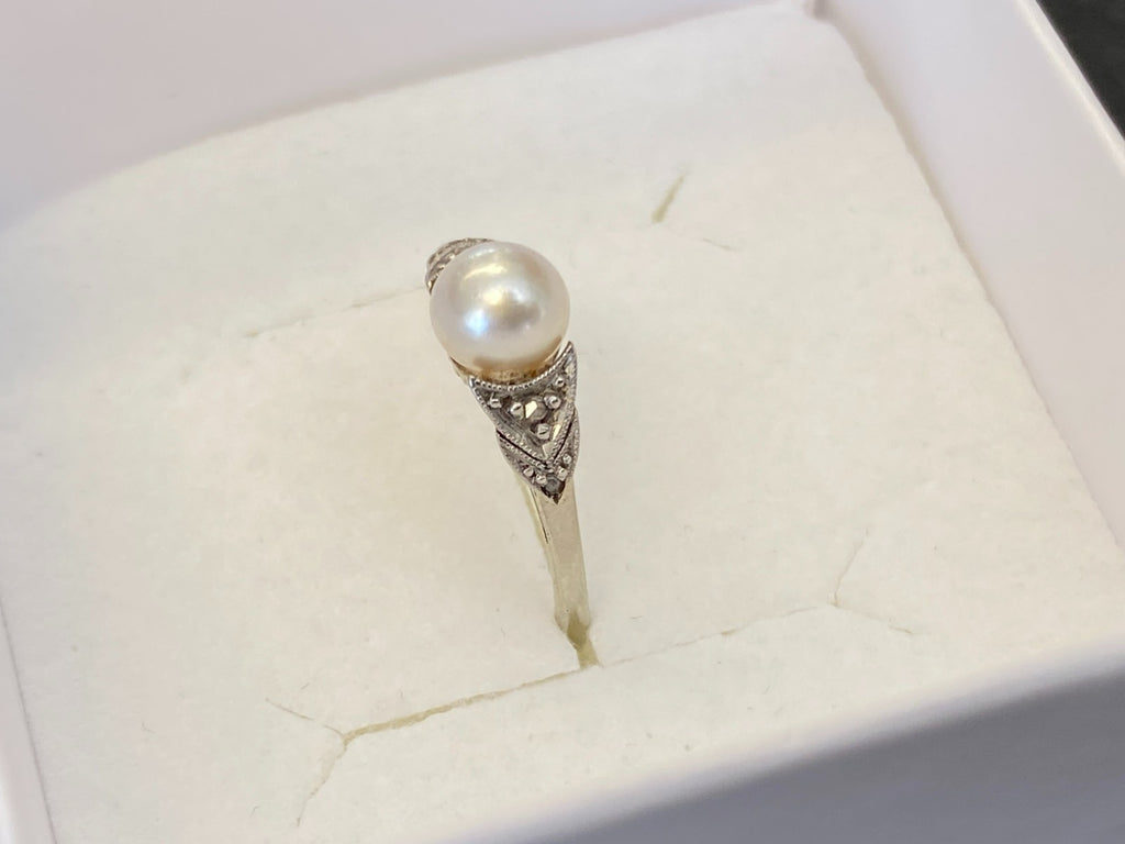 Filigraner Perlenring Ring Weissgold 750 18K Perle Grösse 48,5 1,72g