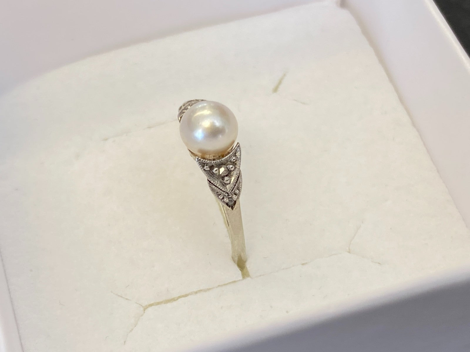 Filigraner Perlenring Ring Weissgold 750 18K Perle Grösse 48,5 1,72g