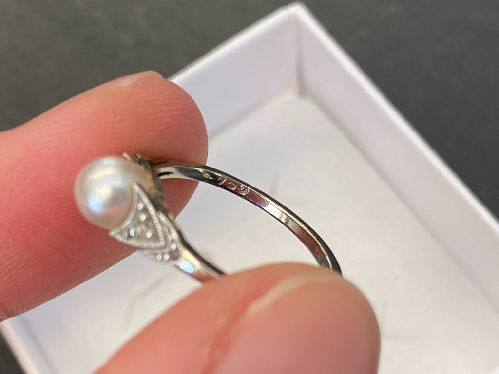Filigraner Perlenring Ring Weissgold 750 18K Perle Grösse 48,5 1,72g