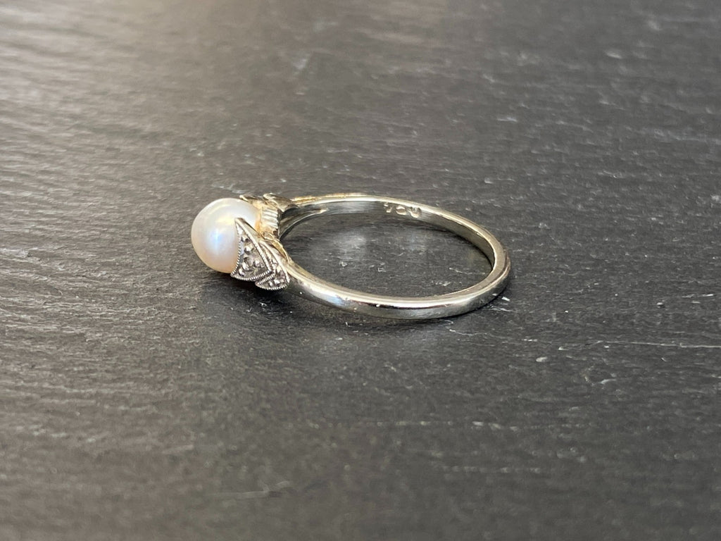 Filigraner Perlenring Ring Weissgold 750 18K Perle Grösse 48,5 1,72g